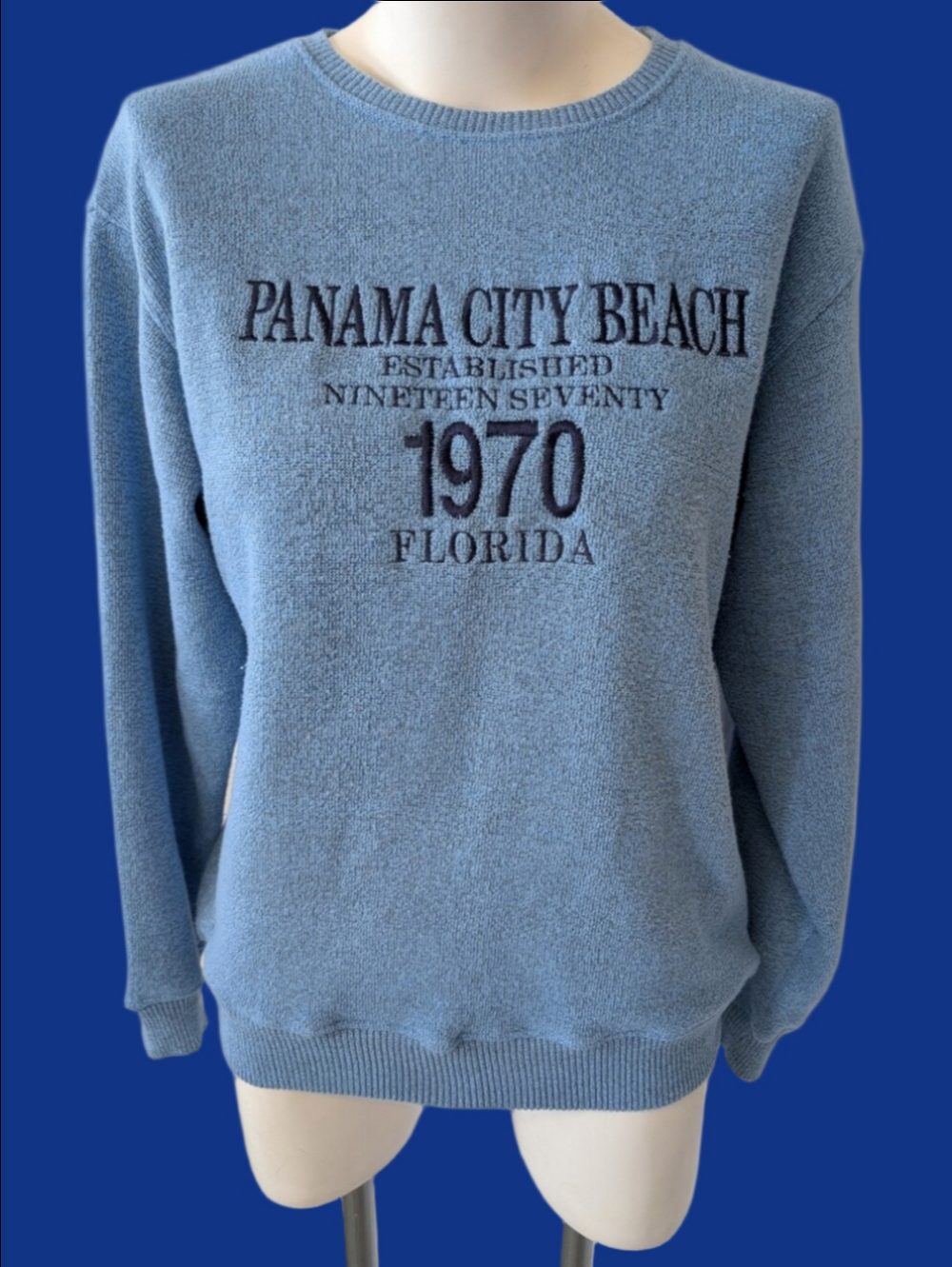 Vintage Panama City Beach 1970 Blue Crewneck Sweatshirt Size S